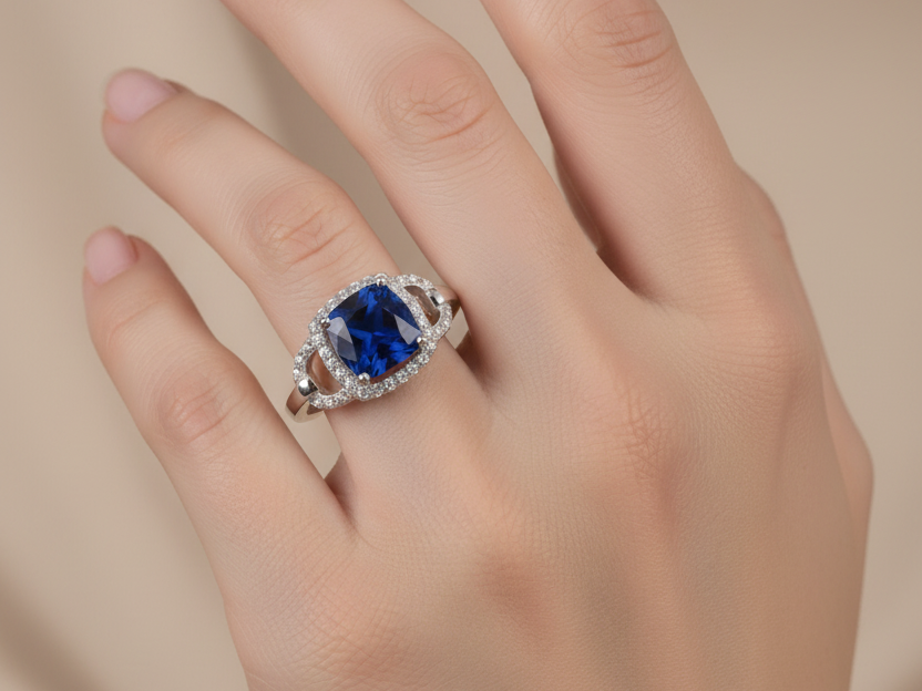 A Sapphire & White Cubic Zirconia Ring