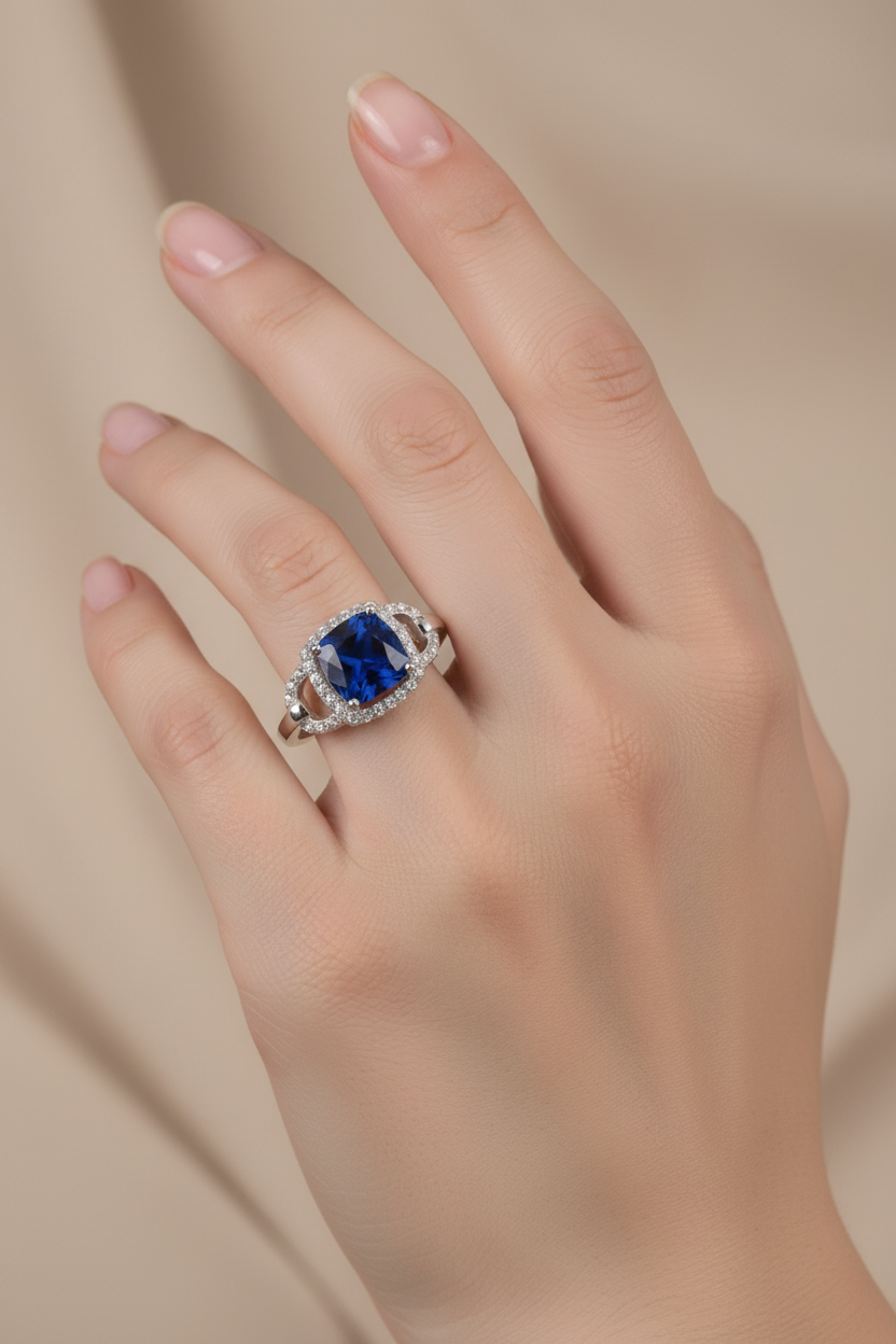 A Sapphire & White Cubic Zirconia Ring