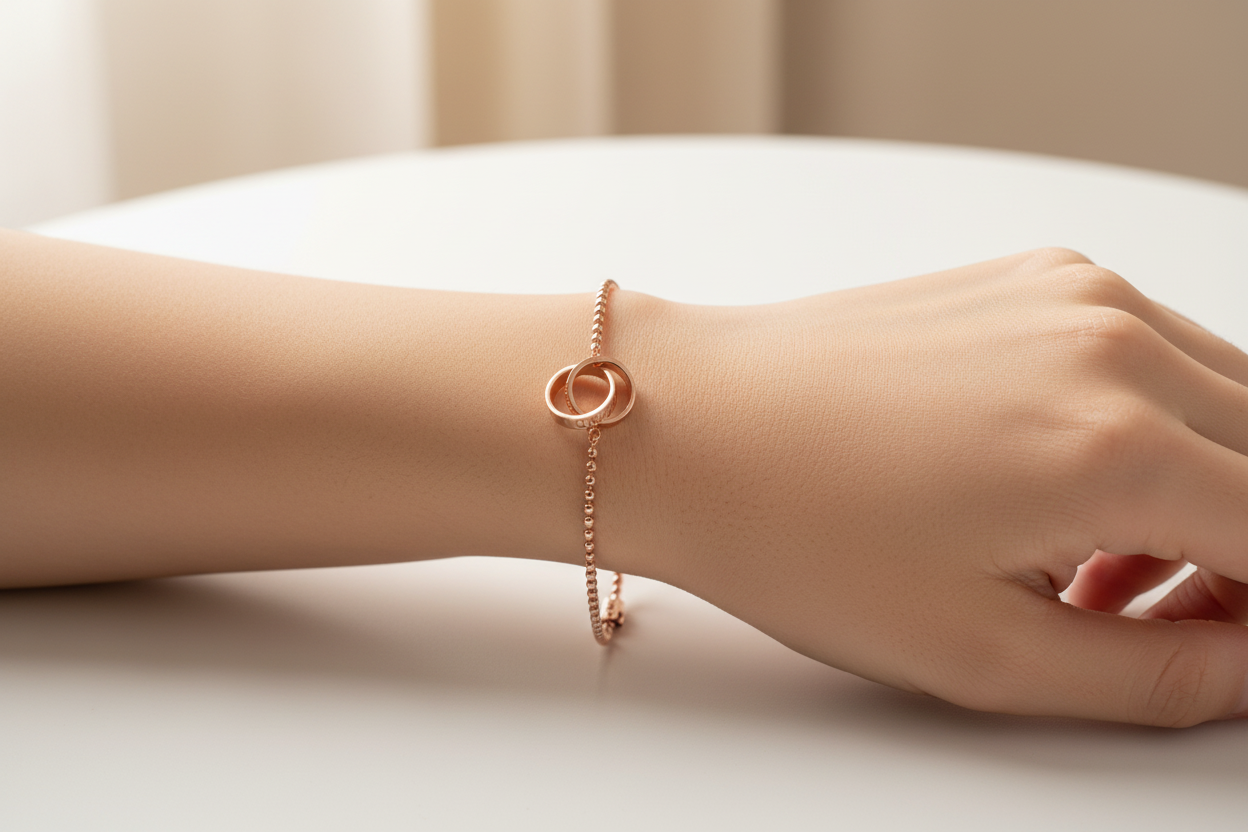Silver Plain double ring with Rose Gold Plate  Bracelet.