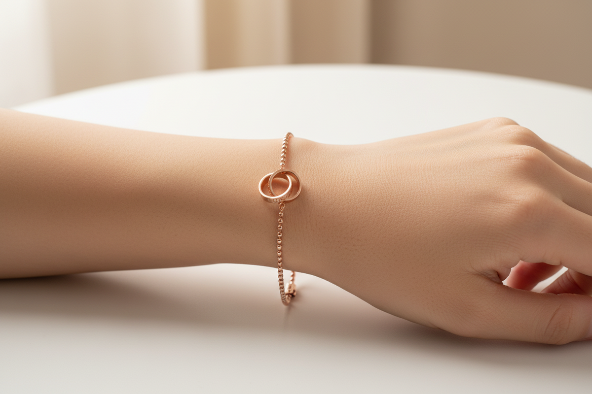 Silver Plain double ring with Rose Gold Plate  Bracelet.